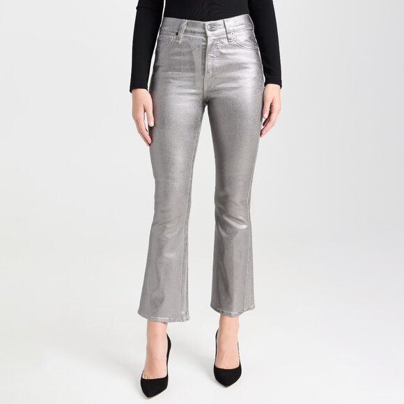 Veronica Beard Carson Metallic High Rise Flare Jeans Light Gunmetal Size 24 NWT - Picture 1 of 12